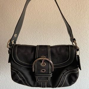 COACH Black soho signature flap hobo bag